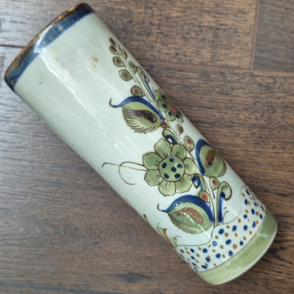 Tonala Vase Ken Edwards, Signed. Flowers Bird And Butterfly.